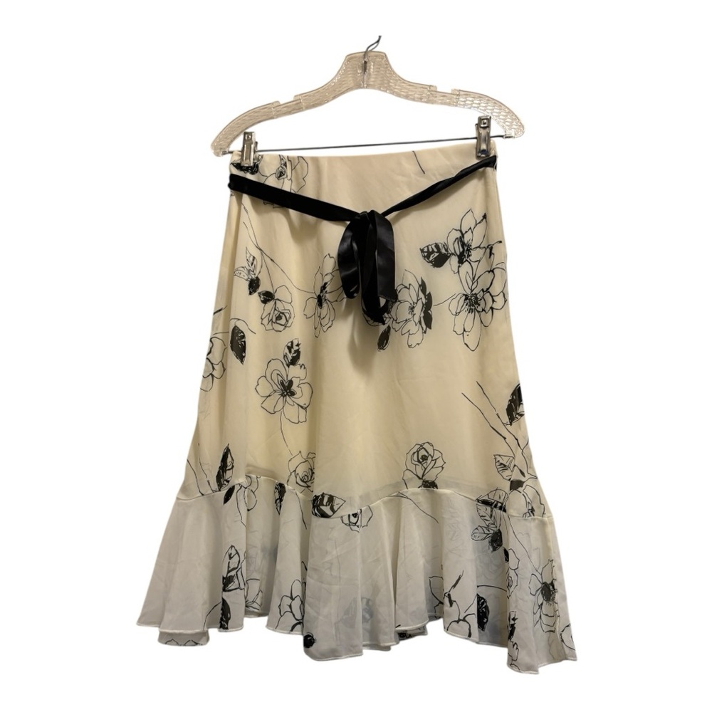 Geri C New York A Line Flounce Elastic-Waistband Midi Skirt W Size M Black/White